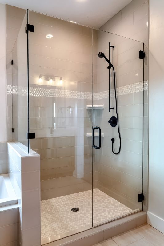 Modern Walk-in Shower with Black Fixtures